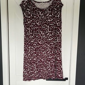 LOFT Burgundy and Pink Animal Print Jersey Knit Dress